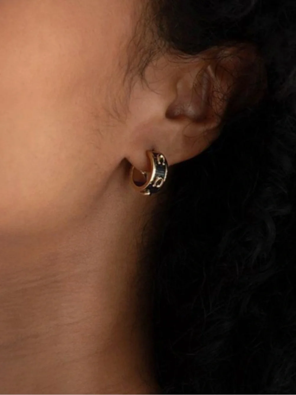 Coach Gold and Black Mini Hoop Earrings - Picture 2 of 8